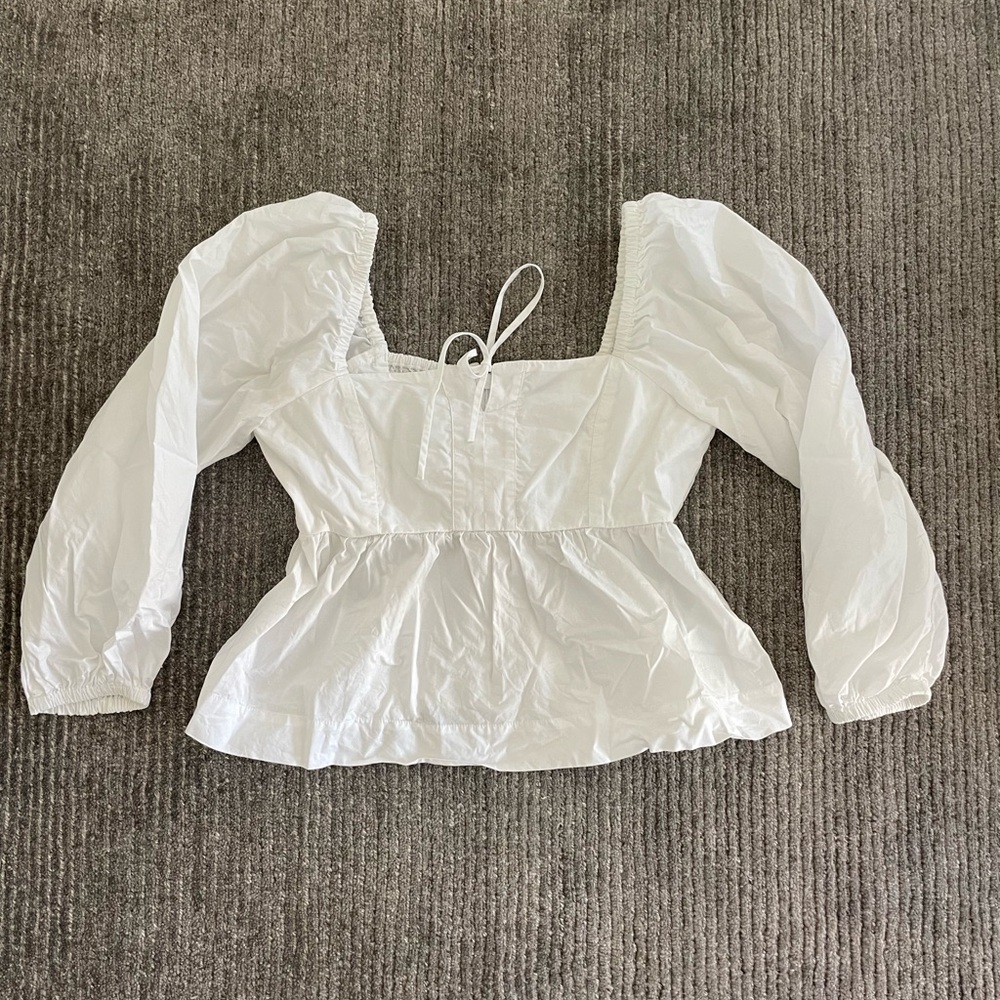 J. Crew White Puff Sleeve Peplum Blouse